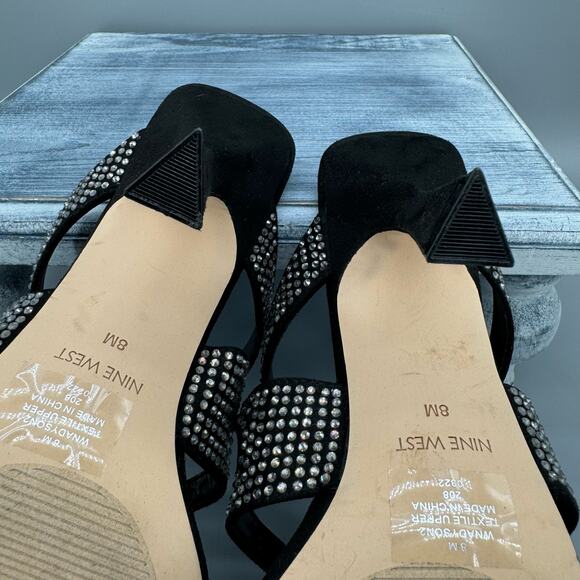 Nine West Adyson Embellished Square Toe Heeled Sandals Black Size 8M - Picture 9 of 10